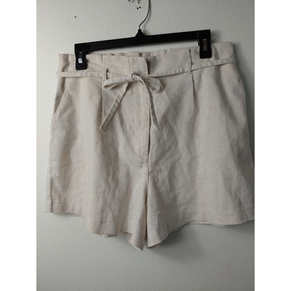 Deluc Helga Linen blend  High Tie Waist Shorts Beige Women's Size Large Summer